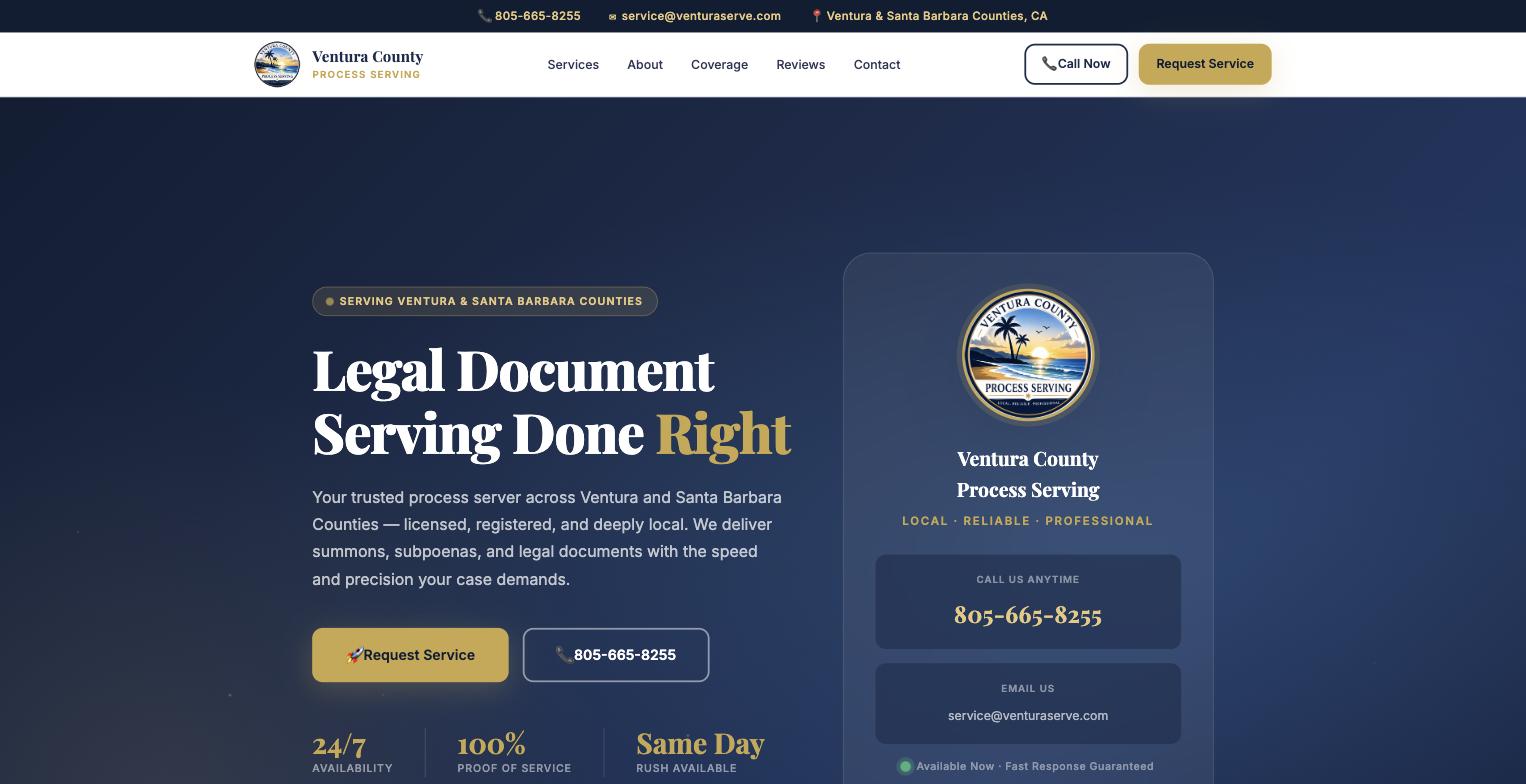 Screenshot of Ventura County Process Serving